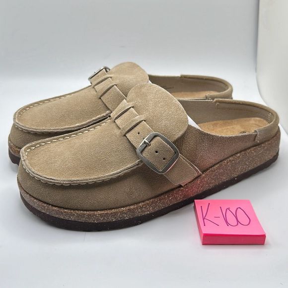 CUSHIONAIRE Women's Genuine Leather Cork Footbed Clog 9 TAUPE - Picture 3 of 7